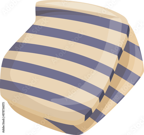 Oven mitt folded over, with blue stripes on beige fabric, protecting hands from heat when handling hot cookware