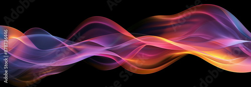 Abstrakcyjne tło - nowoczesna neonowe fale z cieniem i kolorowym światłem na czarnym tle. Olejne dynamiczne smugi na tkaninie  © yeseyes9