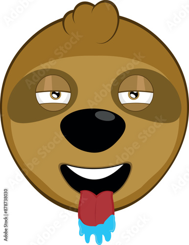 vector illustration face bear sloth character animal cartoon, with a desire expression, tongue out and drooling saliva