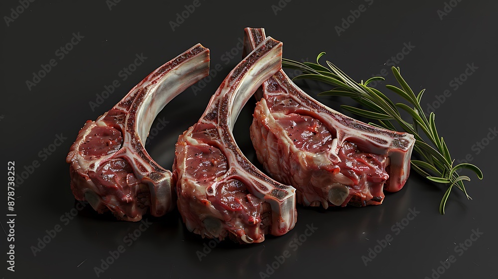 Fototapeta premium Fresh cooked lamb chops on a dark sky very detailed and realistic shape