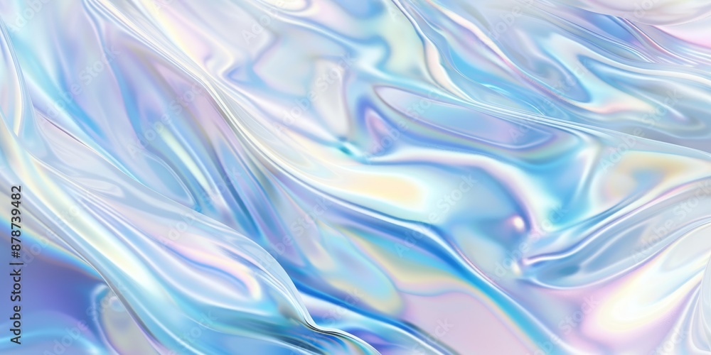 background with iridescent holographic colors, flowing shapes, and a soft gradient of white to blue background with iridescent holographic colors, flowing shapes, and a soft gradient of white to blue