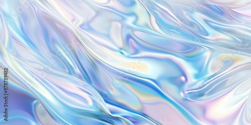 background with iridescent holographic colors, flowing shapes, and a soft gradient of white to blue