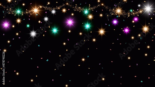 Background with glowing light drops, star and sparkles. Blur abstract blue background, confetti