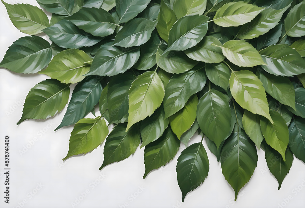 Fototapeta premium Top view of green leaves on white background