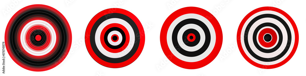 set of A red, black, and white small circle bullseye, 2D gradient on a transparent background set of A red, black, and white small circle bullseye, 2D gradient on a transparent background