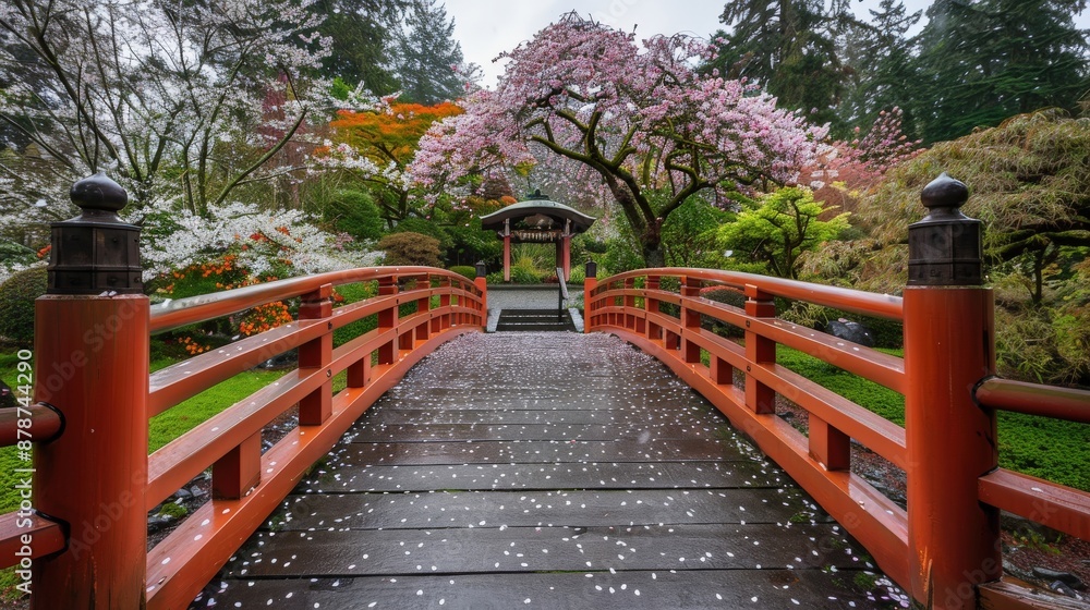 A path through a garden with cherry blossoms A path through a garden with cherry blossoms