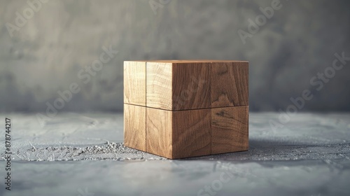 Company s core principles depicted on wooden cube with grey backdrop Business ideology display in modern stacked design