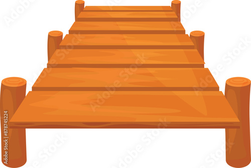 Cartoon wooden pier leading away from viewer over a white background