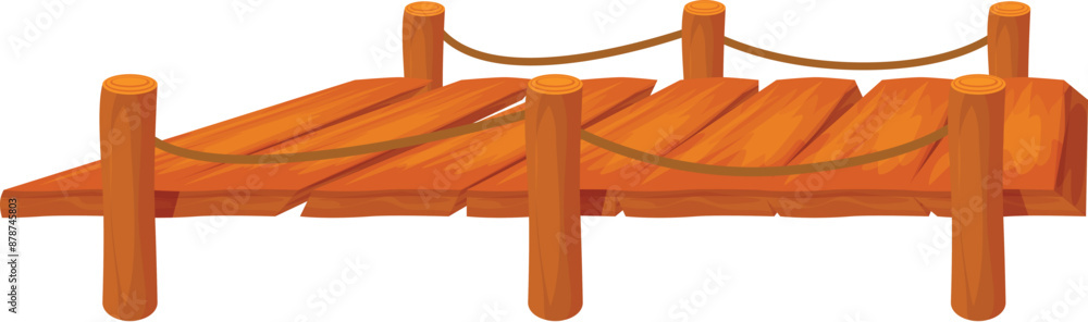 Obraz premium Wooden pier with ropes connecting land with water on white background