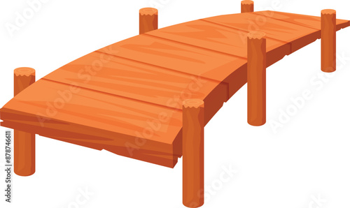 Curved wooden pier standing on white background, cartoon style illustration