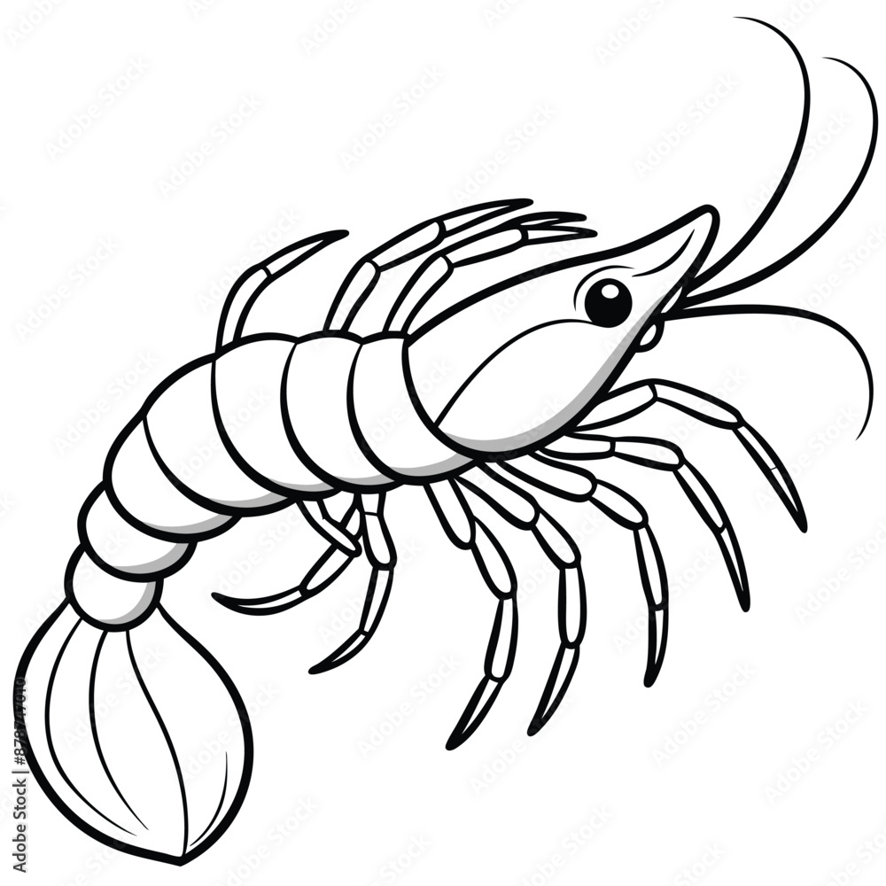 Shrimp silhouette, Prawn cut-out vector icon black and white Shrimp silhouette, Prawn cut-out vector icon black and white
