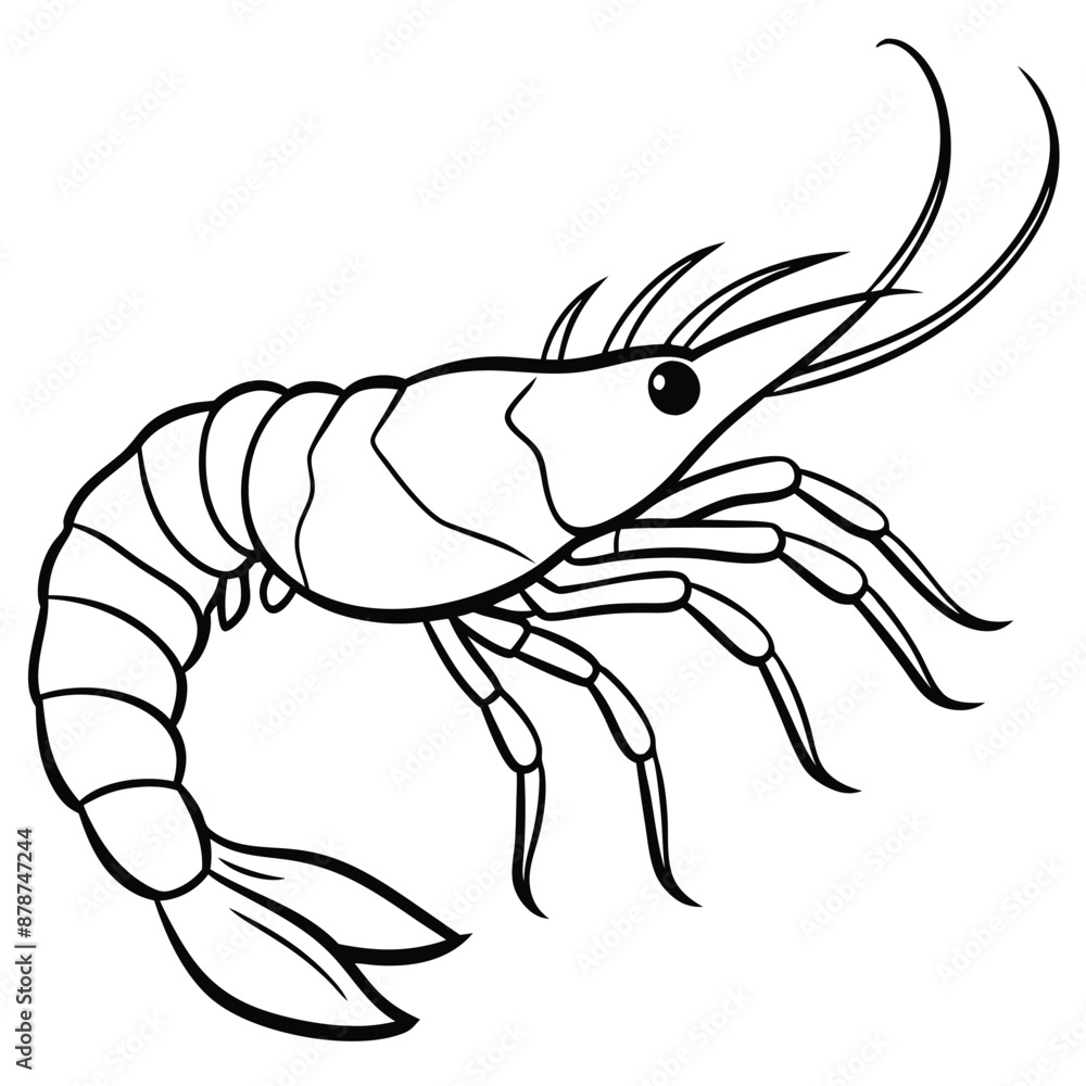 Shrimp silhouette, Prawn cut-out vector icon black and white Shrimp silhouette, Prawn cut-out vector icon black and white