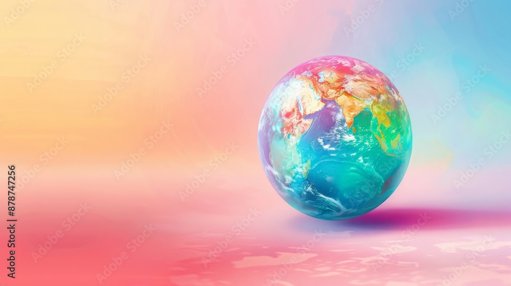 Artistic depiction of a globe with vibrant colors and detailed continents, positioned on a simple gradient backdrop that enhances the visual appeal of the Earth and its geographical features Artistic depiction of a globe with vibrant colors and detailed continents, positioned on a simple gradient backdrop that enhances the visual appeal of the Earth and its geographical features