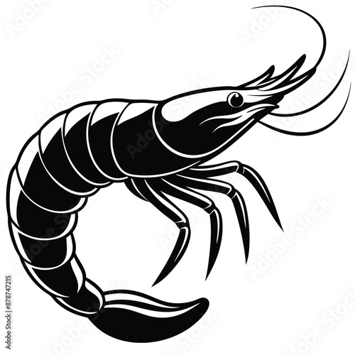 Shrimp silhouette, Prawn cut-out vector icon black and white