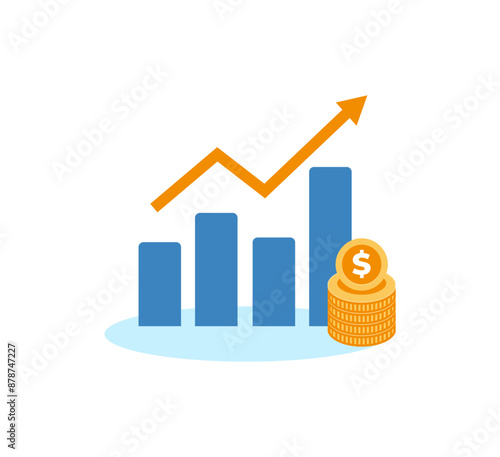 income salary dollar rate increase statistics. business profit growth margin revenue. Financial performance ROI concept return on investment with arrows. cost sales icon flat style vector illustration