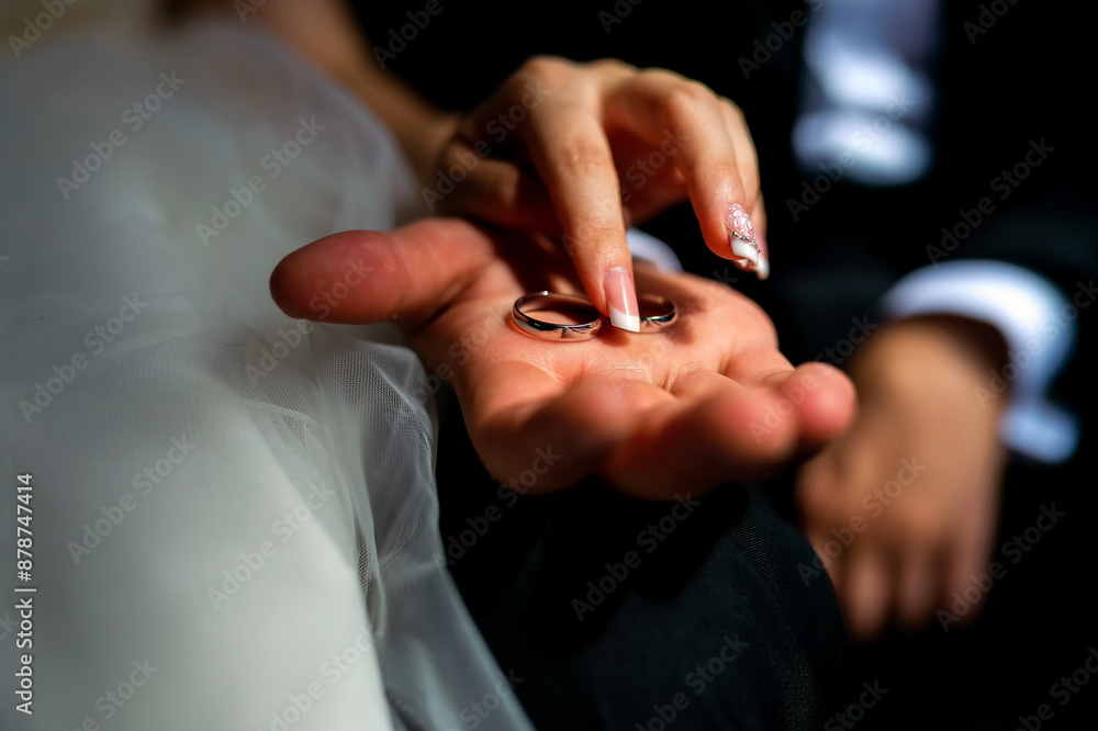 Obraz premium Bride's Hand With Wedding Rings