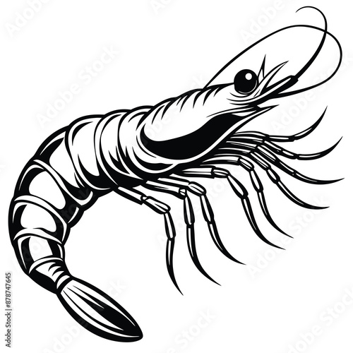 Shrimp silhouette, Prawn cut-out vector icon black and white