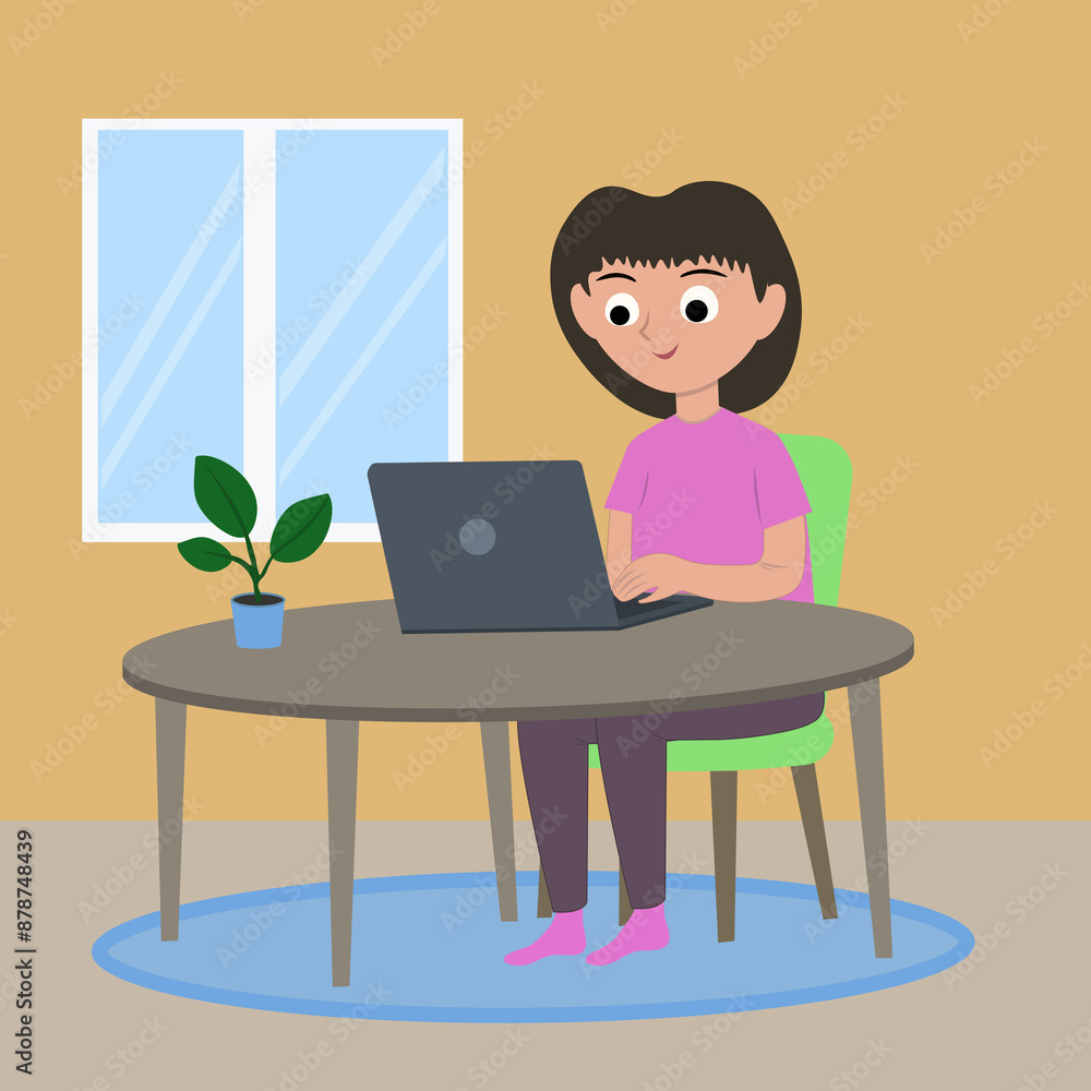 Girl working remotely at home using a laptop Girl working remotely at home using a laptop