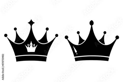 A Set of Highly detailed golden crowns silhouette black vector illustration