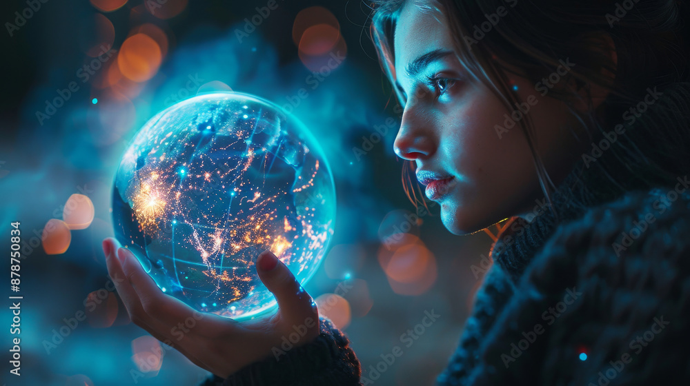 Naklejka premium Futuristic wallpaper blending sci-fi aesthetics, advanced technology, and business innovation for a visionary future