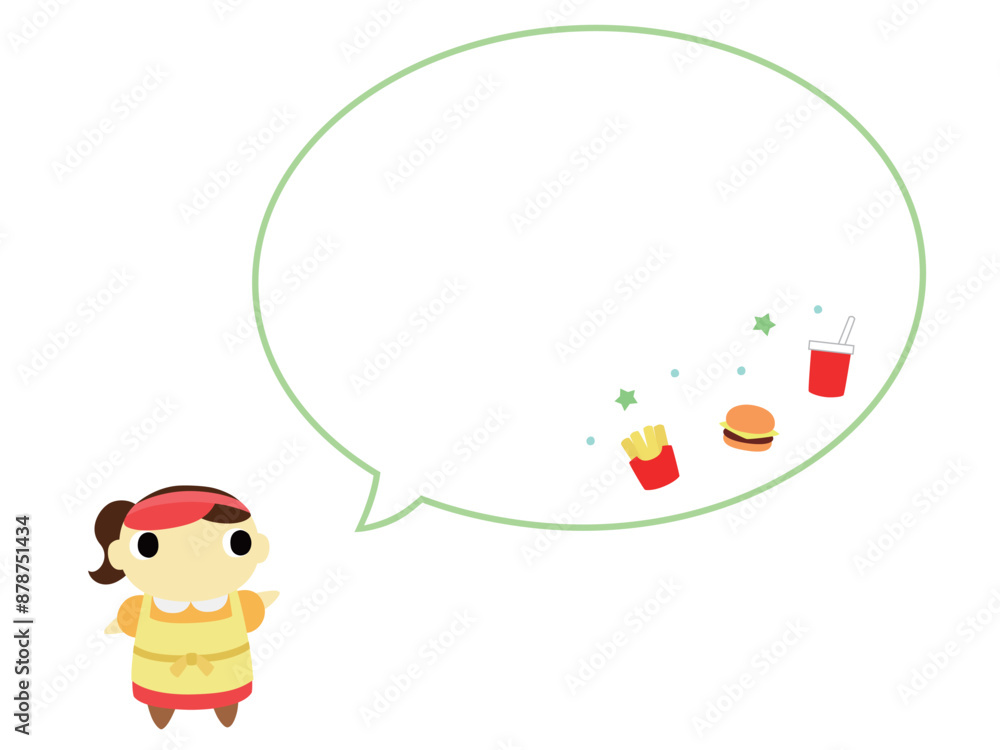 Naklejka premium ハンバーガーショップの店員 吹き出し＋装飾付