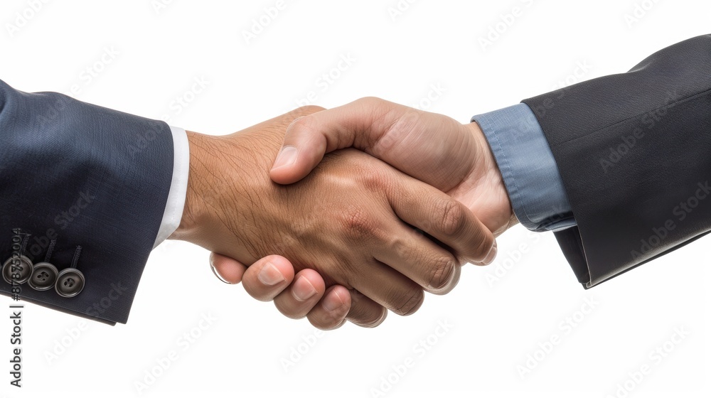 Two businesspeople shaking hands on white background Two businesspeople shaking hands on white background