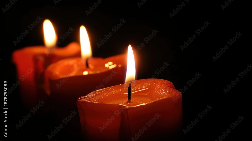 Three red candles burning in the dark Three red candles burning in the dark