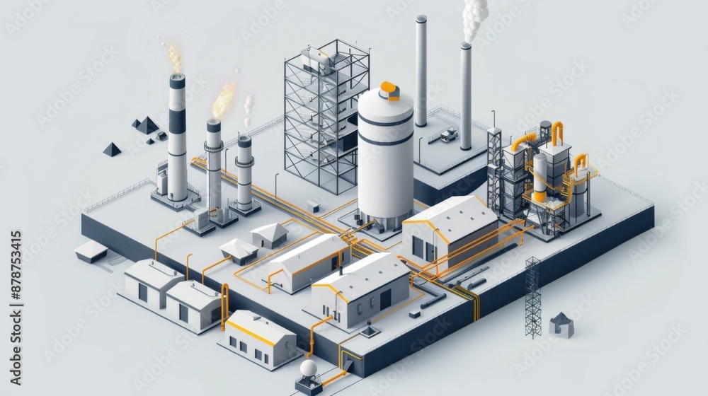 Industrial complex with chimneys and smoke emitting from buildings Industrial complex with chimneys and smoke emitting from buildings