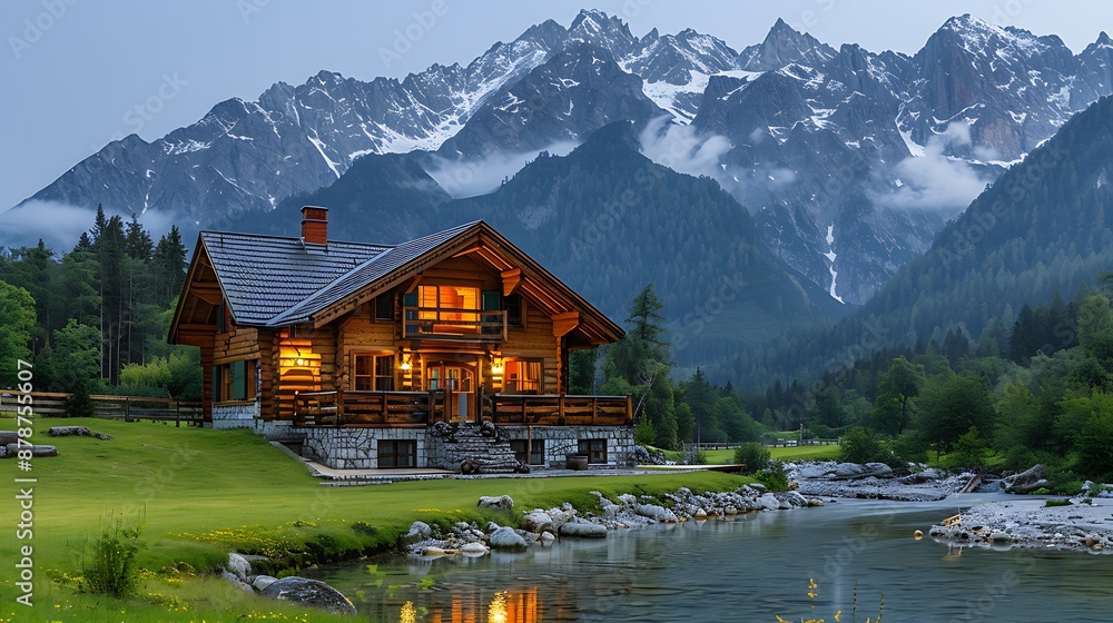 Naklejka premium Property infographic explaining the property profit benefits of a Mountain Cabin highlighting financial returns and market appeal