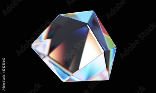 Abstract iridescent shape, colorful crystal, 3d render photo