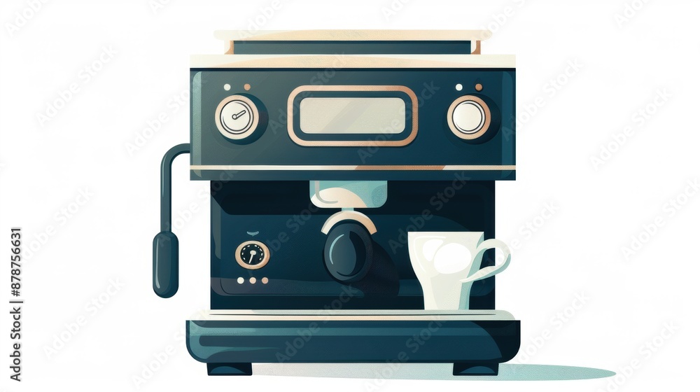 Black espresso machine with cup ready for brewing Black espresso machine with cup ready for brewing