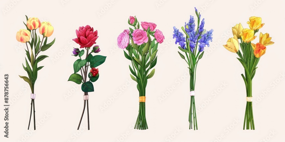 Obraz premium Colorful Flower Bouquets Illustration