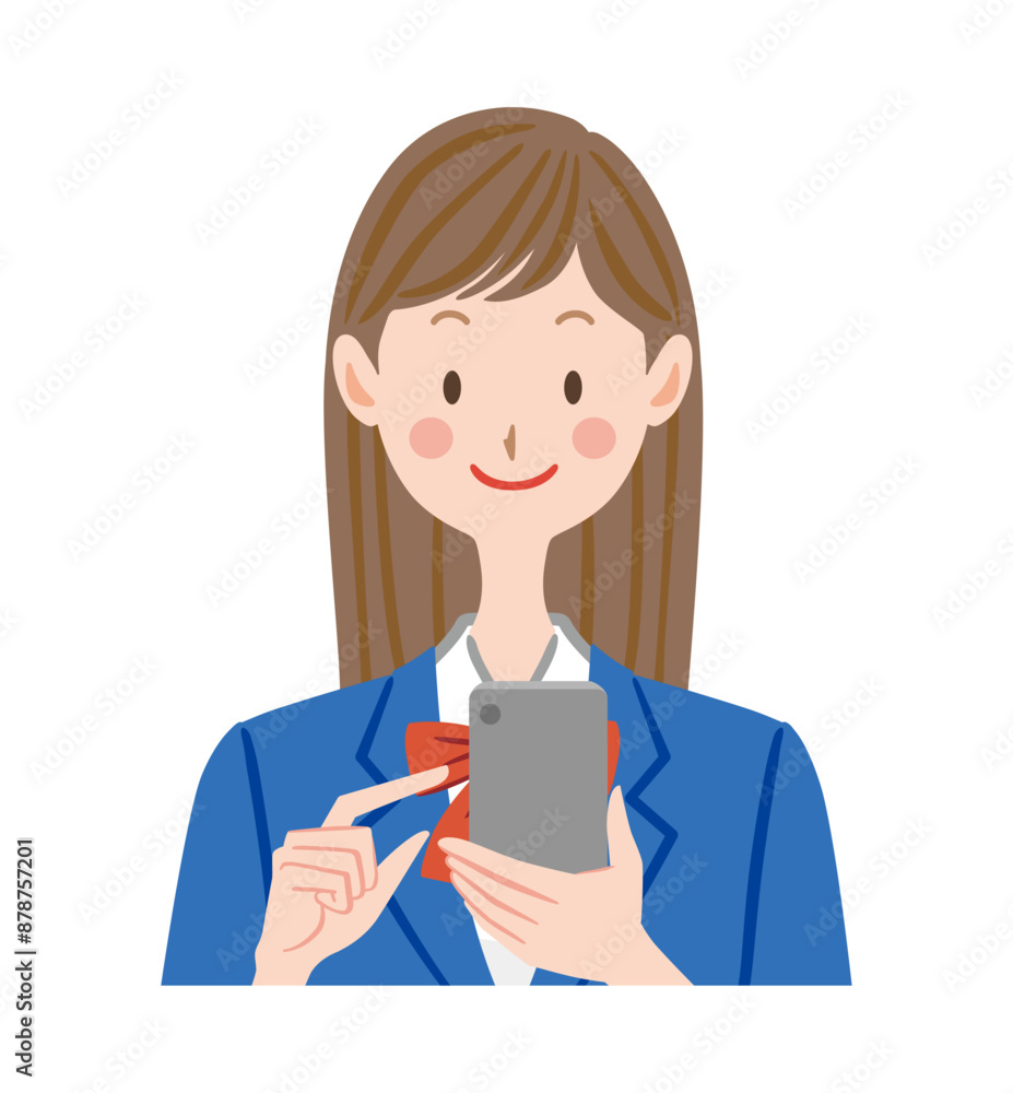 スマートフォンを操作する女子学生のイラスト　高校生　学生