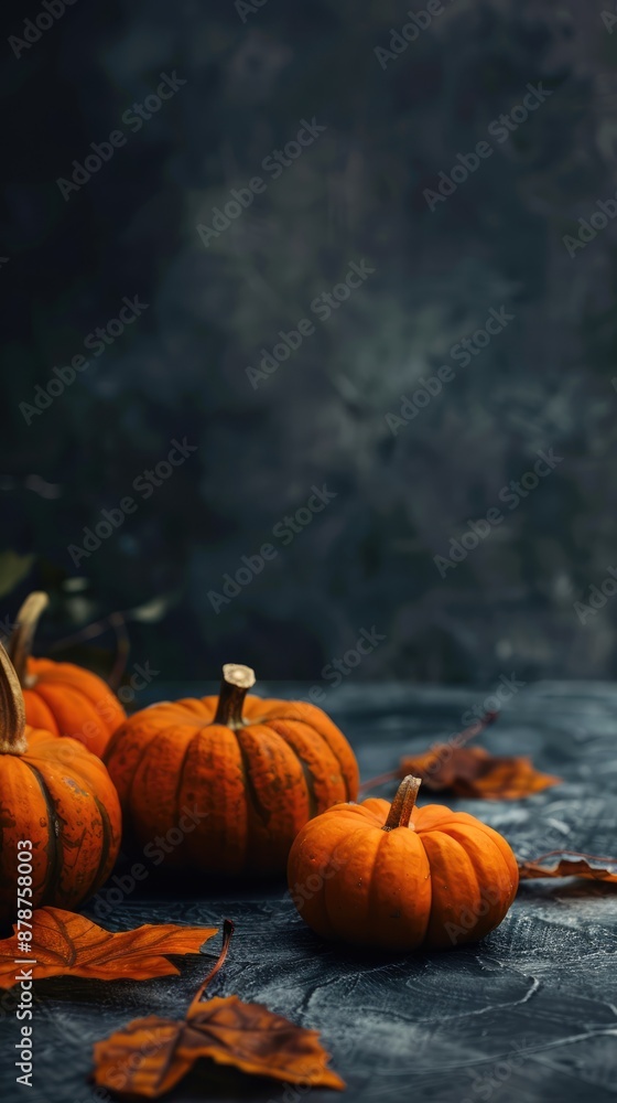 Halloween concept, background, pumpkins on a plain black background, with copy space Halloween concept, background, pumpkins on a plain black background, with copy space