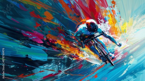 Vibrant Cyclist Speed Painting on Canvas photo