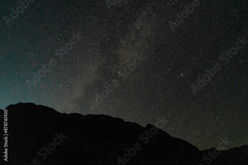 Bild auf Leinwand Scenic long exposure of the Milky Way with montain