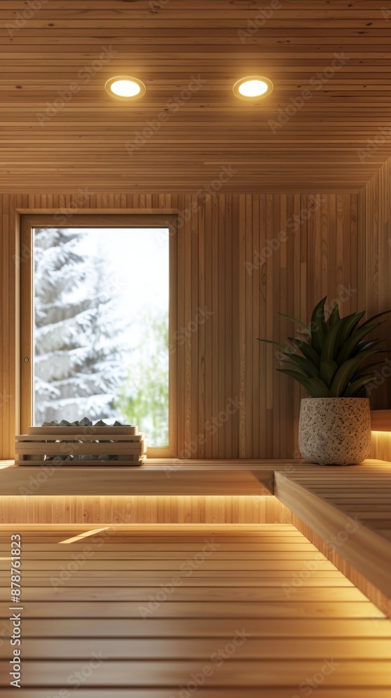 Modern Wooden Sauna Interior with Ambient Lighting Modern Wooden Sauna Interior with Ambient Lighting