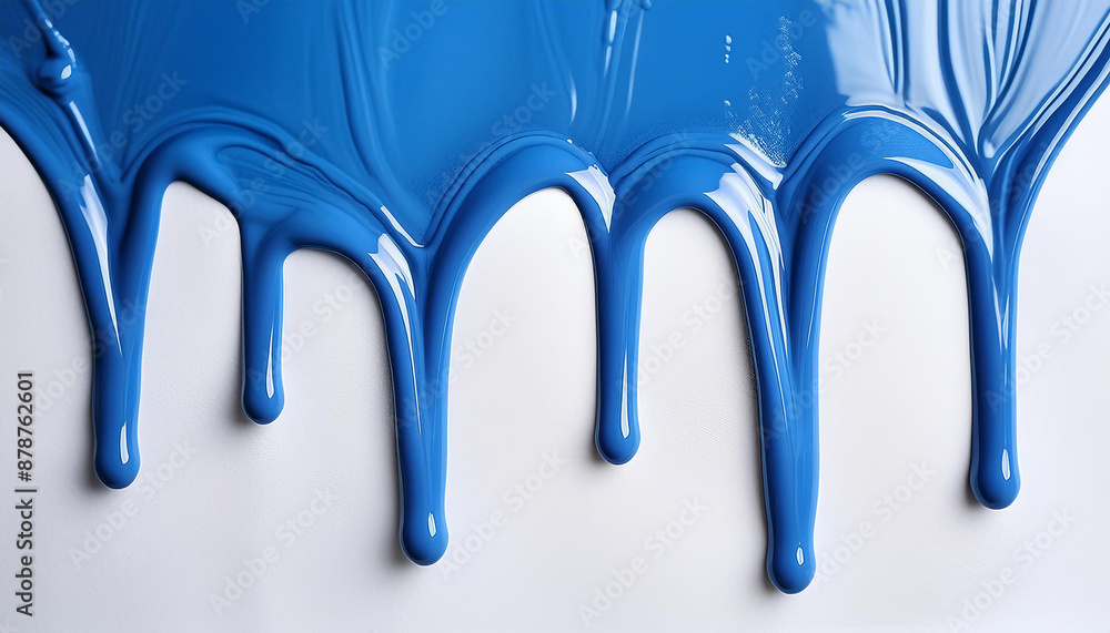 Vibrant blue paint dripping on white background. Fresh bright paint flowing down. Abstract pattern. Vibrant blue paint dripping on white background. Fresh bright paint flowing down. Abstract pattern.