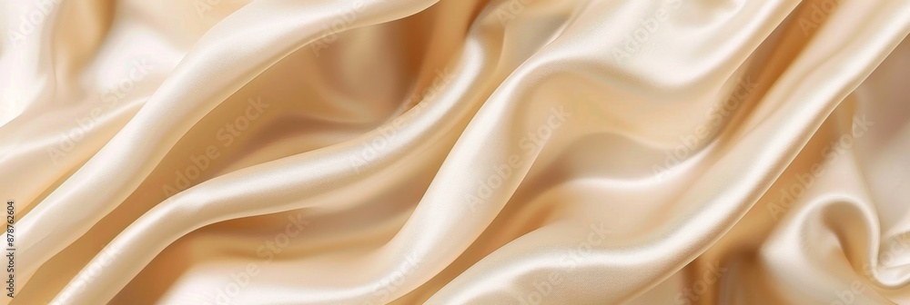 Beige drapery silk fabric background. Wavy satin cloth texture pattern. Smooth shiny drape material Beige drapery silk fabric background. Wavy satin cloth texture pattern. Smooth shiny drape material