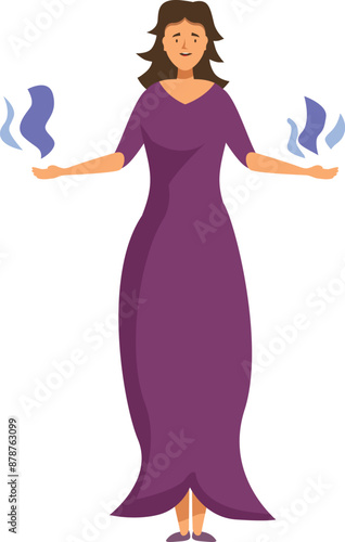 Powerful woman is conjuring blue flames with her hands