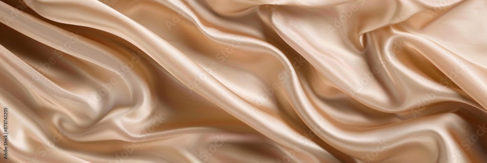Beige drapery silk fabric background. Wavy satin cloth texture pattern. Smooth shiny drape material Beige drapery silk fabric background. Wavy satin cloth texture pattern. Smooth shiny drape material