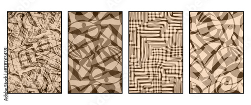 Set of 4 Abstract illustration in vintage style. For use in graphics, for wall decor. .