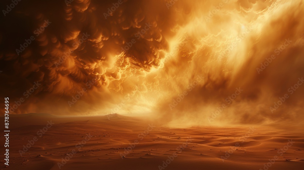 Naklejka premium Golden clouds over a desert landscape