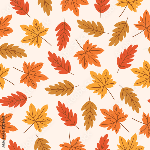 Seamless pattern with maple and oak autumn leaves. Ideal for wallpaper, gift paper, textiles, greeting cards.