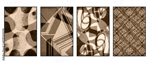 Set of 4 Abstract illustration in vintage style. For use in graphics, for wall decor. .