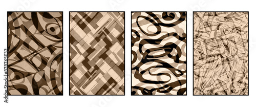 Set of 4 Abstract illustration in vintage style. For use in graphics, for wall decor. .