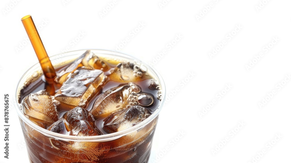 Iced coffee in cup with straw on white background Iced coffee in cup with straw on white background