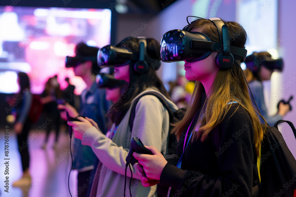 Students playing using VR headsets and other emerging technology Students playing using VR headsets and other emerging technology