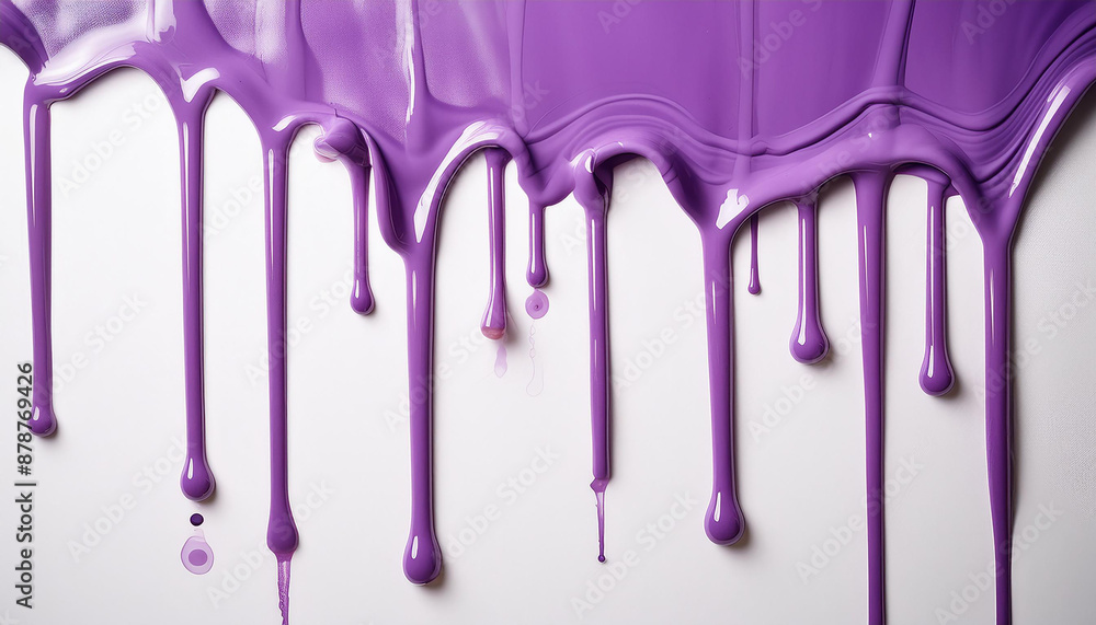 Naklejka premium Vibrant purple paint dripping on white background. Fresh bright paint flowing down. Abstract pattern