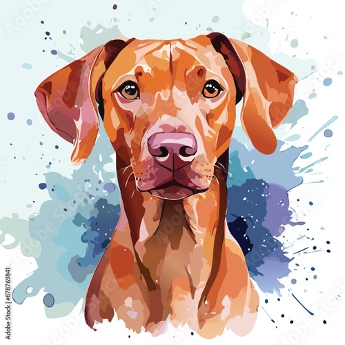 Vizsla Illustration with Watercolor Background